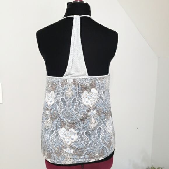Ink & Ivy Blue Paisley and Floral T Back Plunge V Neckline Tank Top Blouse M - Picture 3 of 9